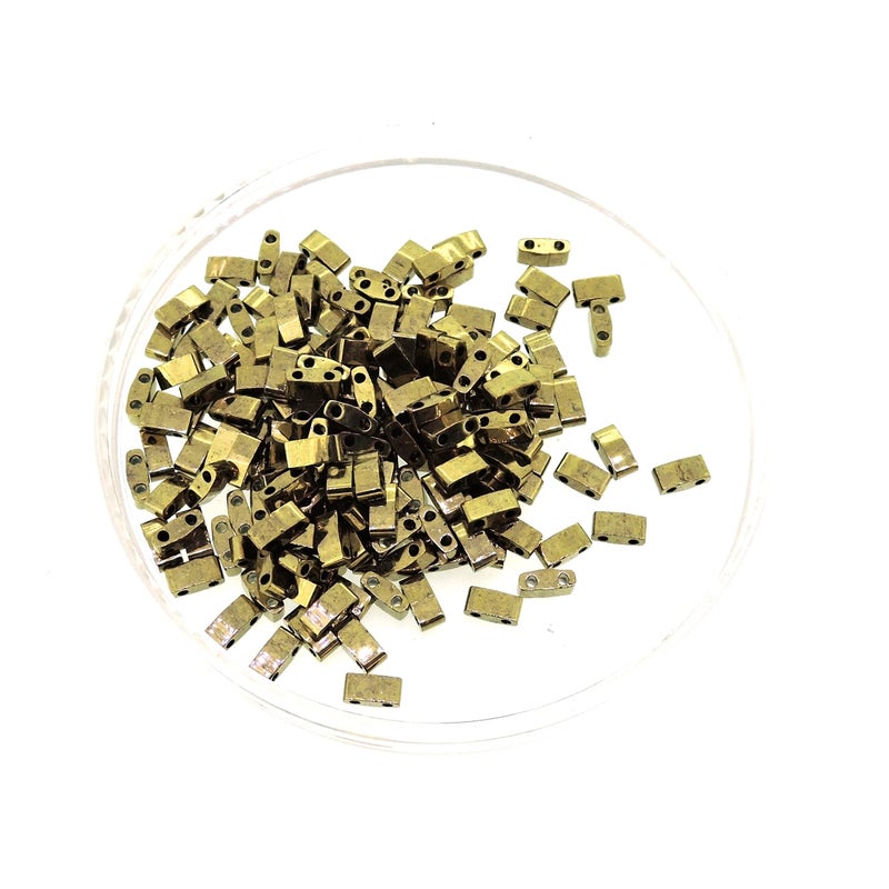 Miyuki Half Tila 2 Hole Rectangle Beads 5x2.3mm - Dark Bronze 7.8 Grams - Image 4